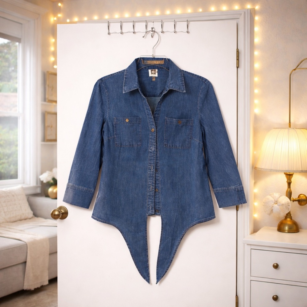 Anne Klein Denim Handkerchief Top Size S
